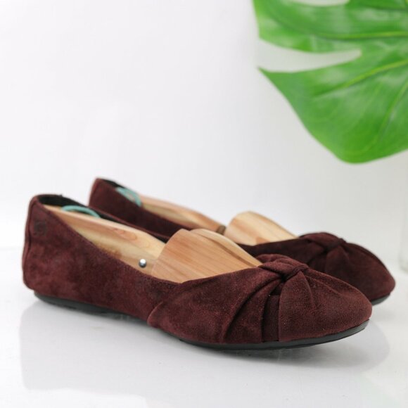 Born Womens Adele Ballet Flat Size 7.5 Burgundy Suede Knot Bow Slip On Shoe - Picture 12 of 12